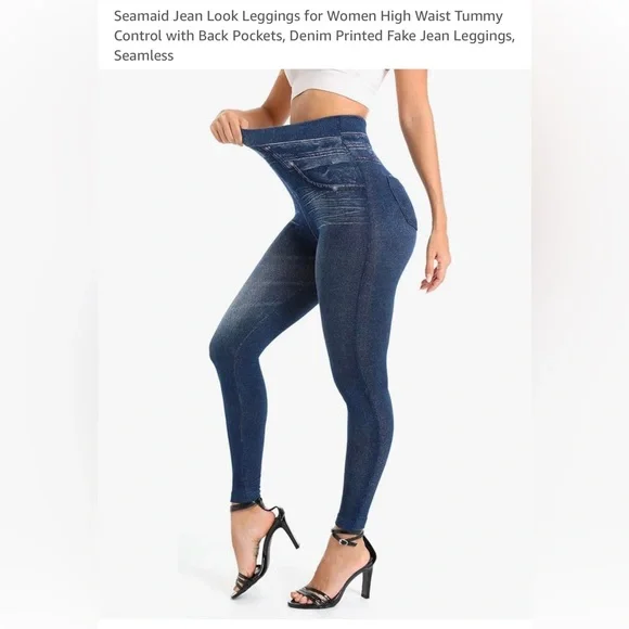 Navy blue jean like leggings - Picture 2 of 7